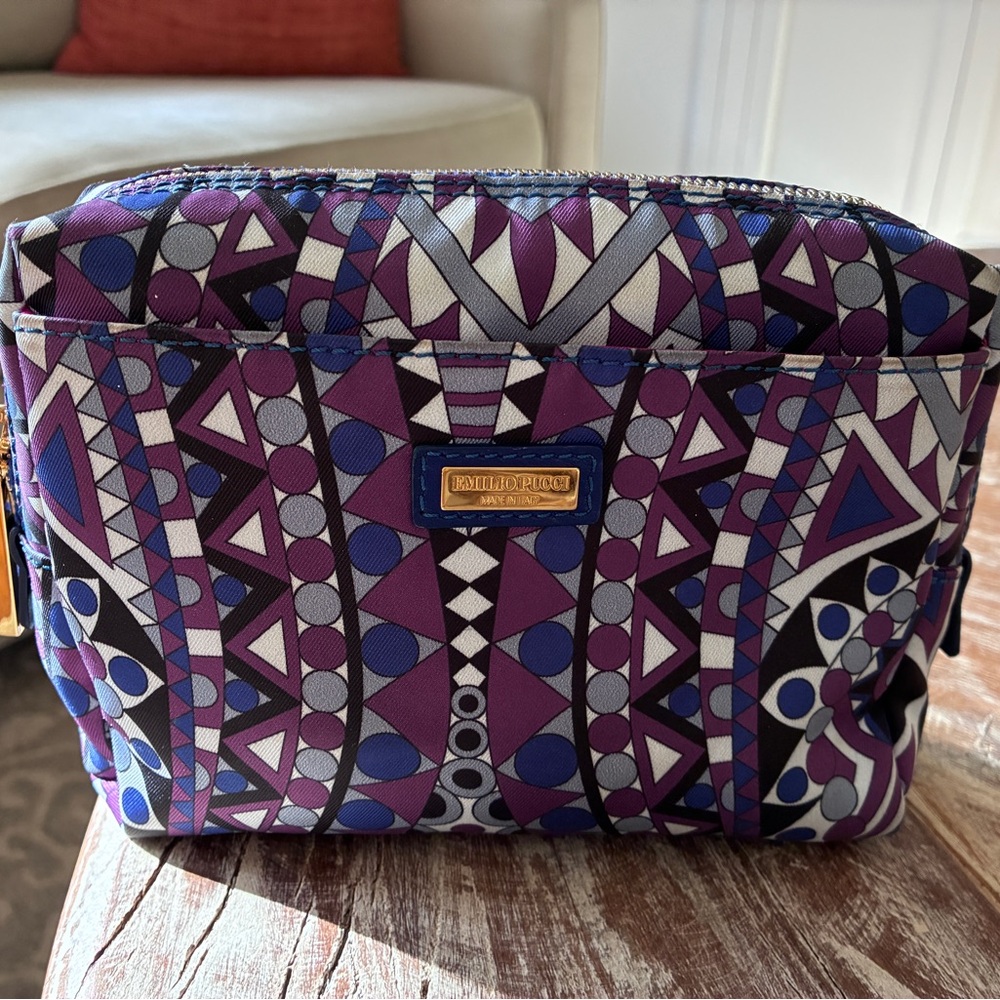 Emilio Pucci Purple and Blue Geometric Cosmetic Bag